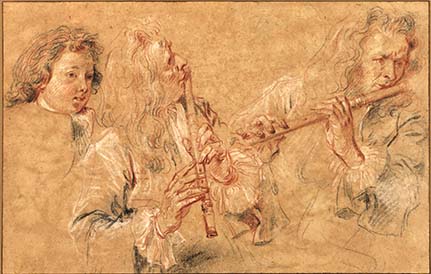 Watteau Studies of a Flutist and a Boy